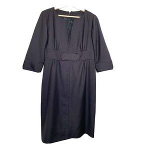 J Crew Womens Wool Solid Short Sleeve Knee Length Sheath Dress Black Size 6